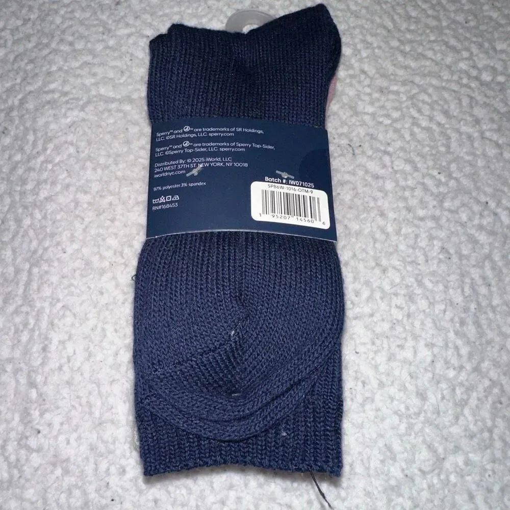 Sperry Women’s Cushion Crew Socks Pack of 3 Cable Knit Tan Navy Blue Pink NWT